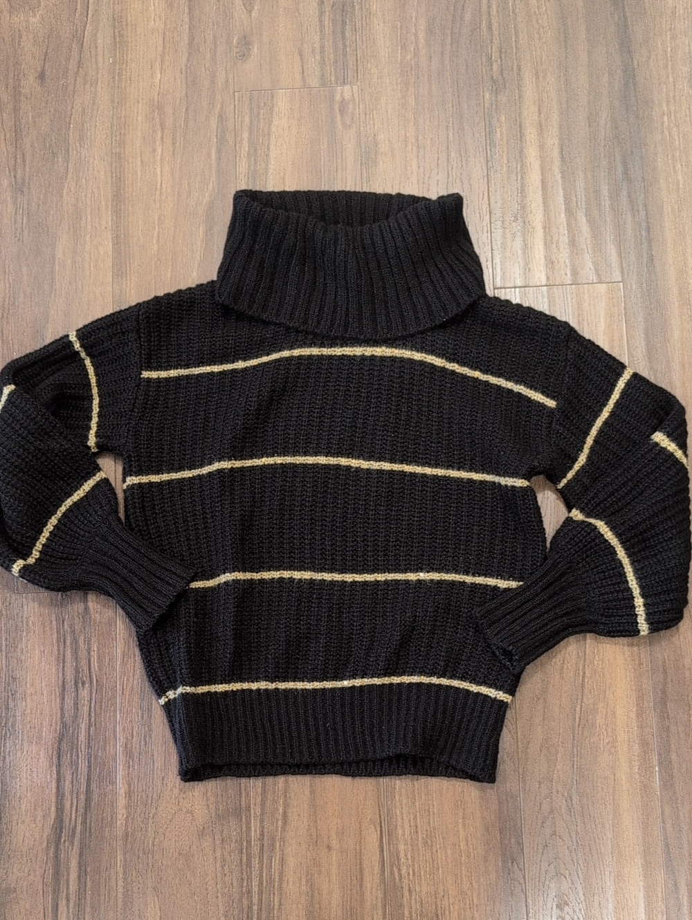 Nine West Black Turtleneck Knit Sweater with Gold Stripes